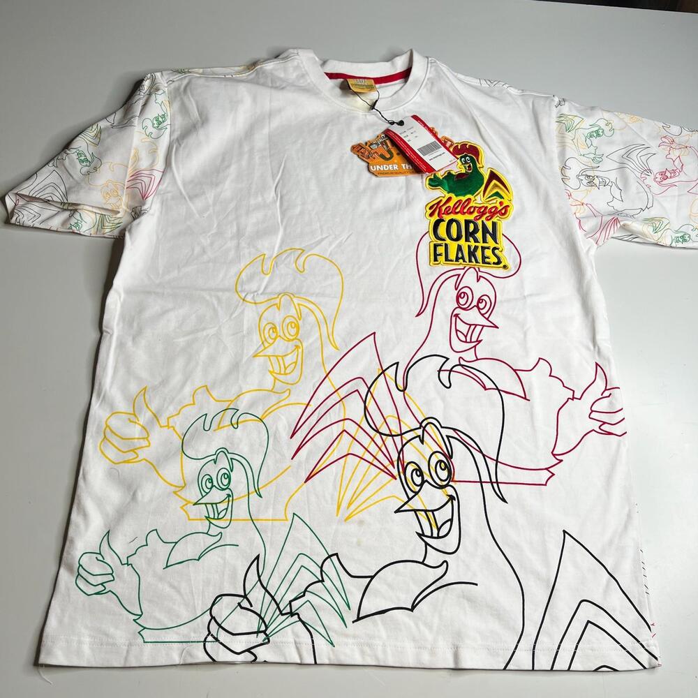 NWT Kellogg’s Corn Flakes Graphic T-Shirt White Cartoon All Over Print‎ 3XL
